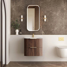 Lifestyle Otti Havana Fluted Curved Sable Walnut Wall Hung Vanity with Chloe Silk Top HA600SWMT-CS - The Blue Space