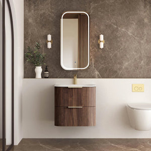Otti Havana Fluted Curved Wall Hung Vanity with Chloe Silk Top - Sable Walnut