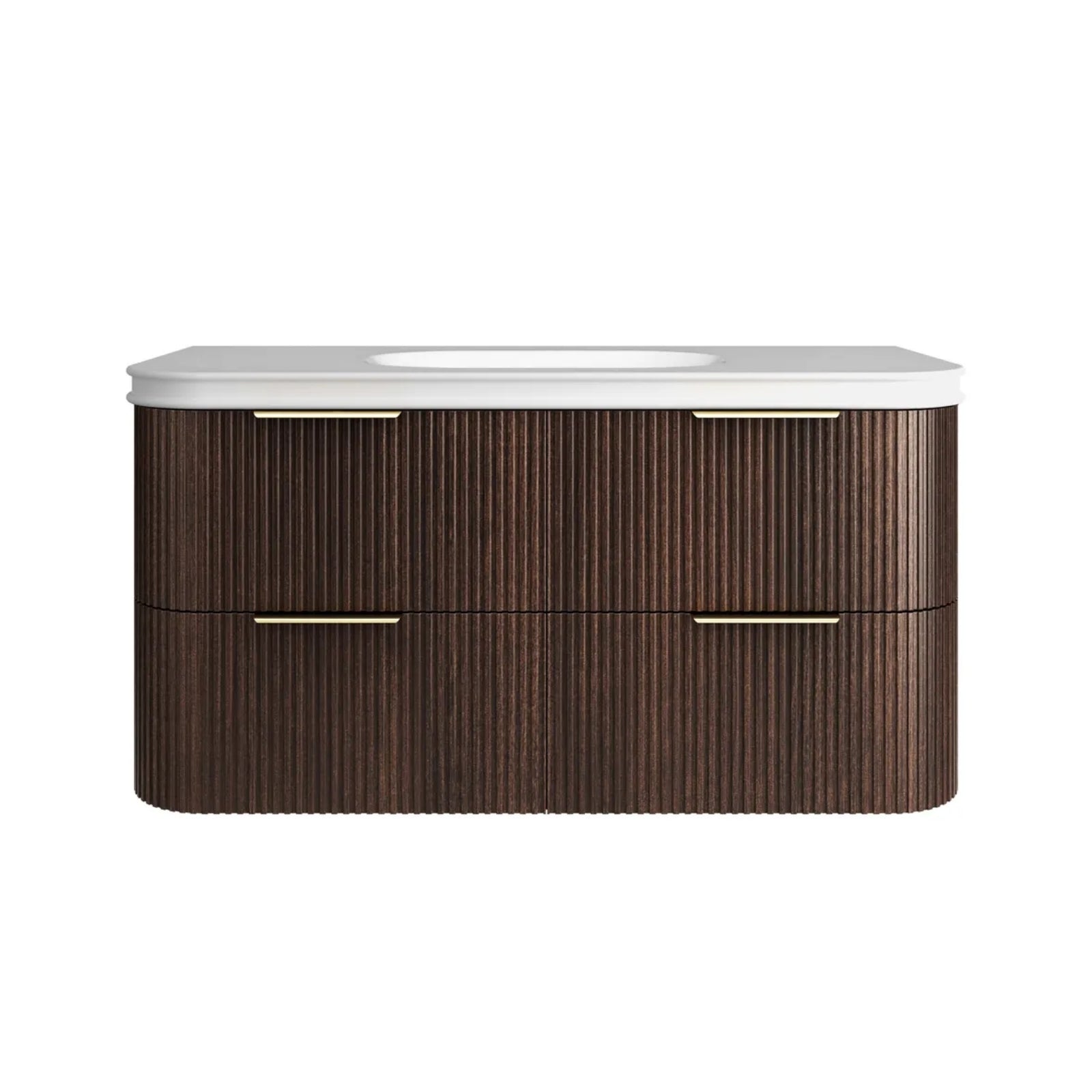 Otti Havana Fluted Curved Sable Walnut Wall Hung Vanity with Moulded Top HA1200SWMT-SB - The Blue Space