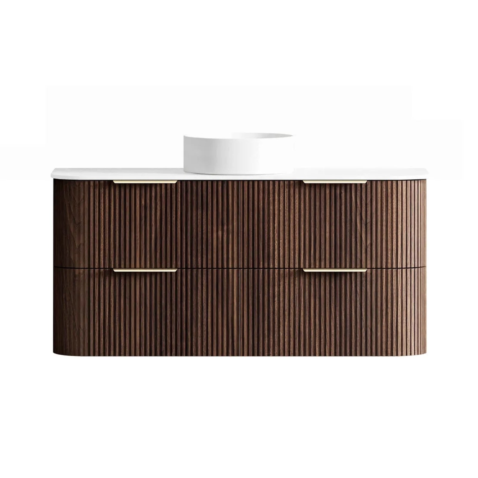 Otti Havana Fluted Curved Sable Walnut Wall Hung Vanity with Stone Top HA1200SWST-PW - The Blue Space