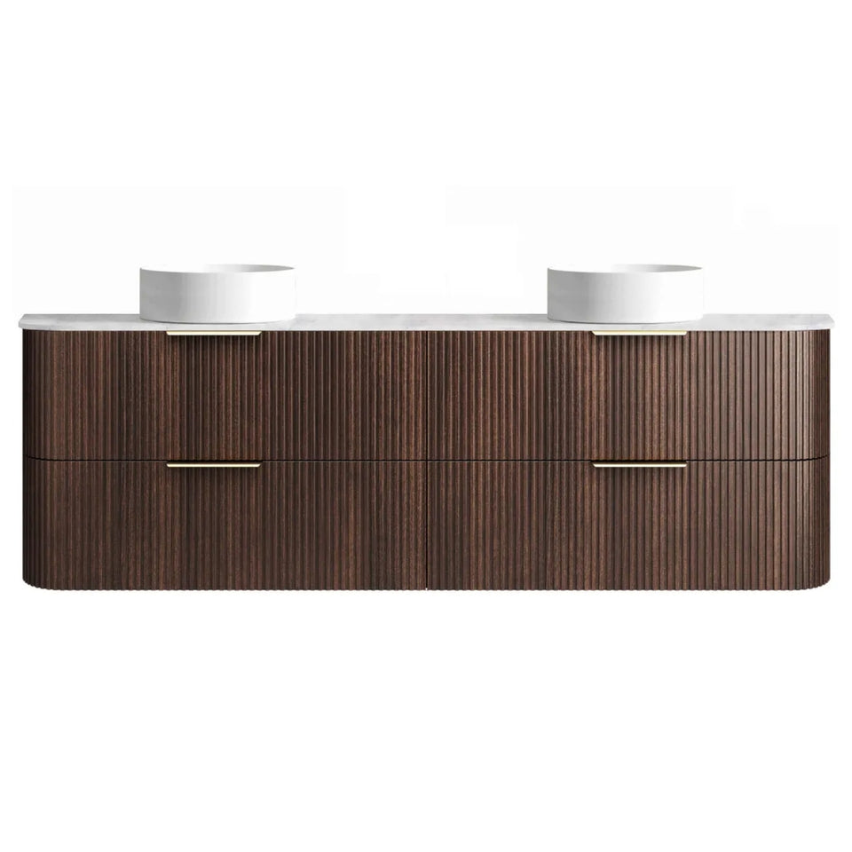 Otti Havana Fluted Curved Wall Hung Vanity with Stone Top - Sable Walnut
