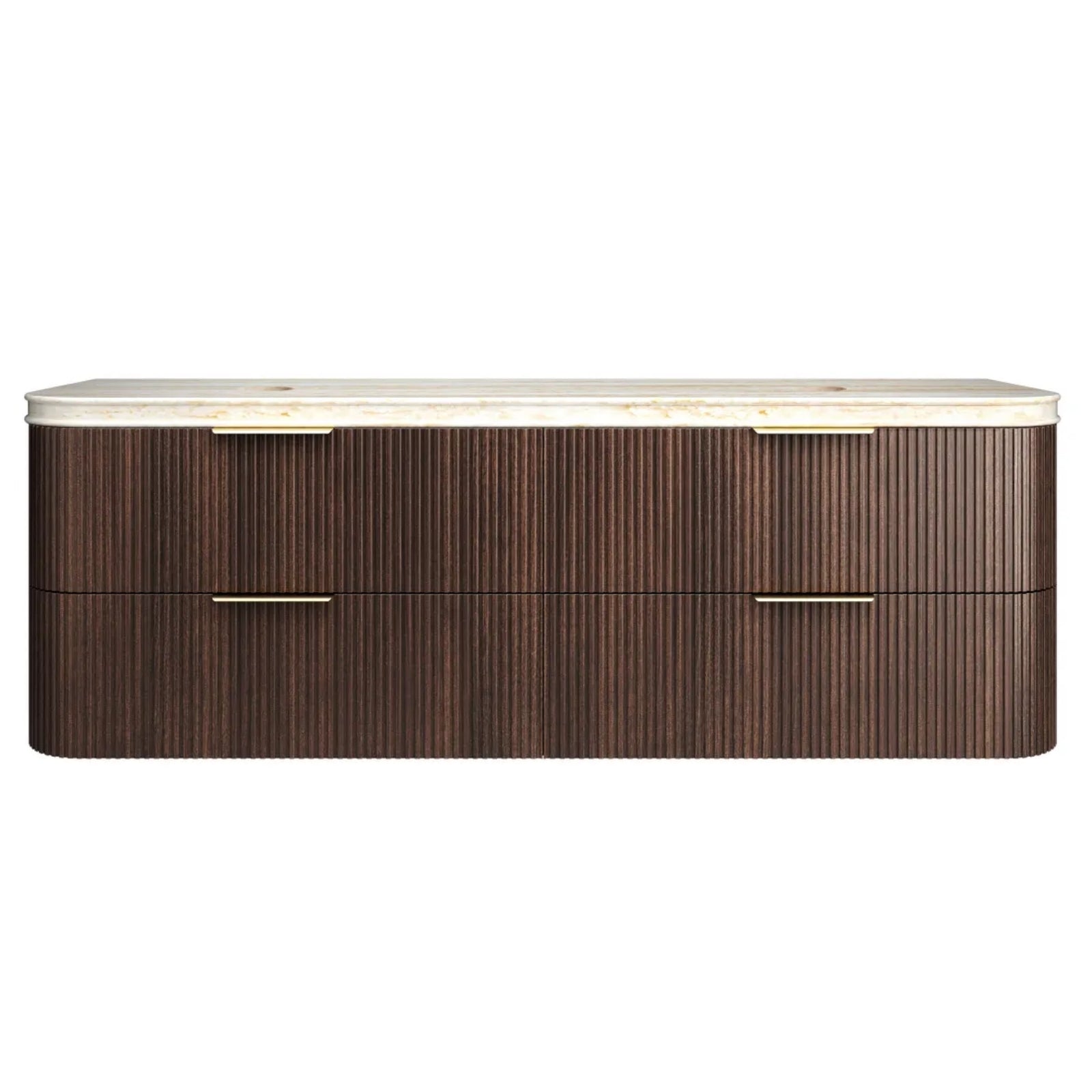 Front Otti Havana Fluted Curved Sable Walnut Wall Hung Vanity with Stone Top HA1800SWST-SD - The Blue Space