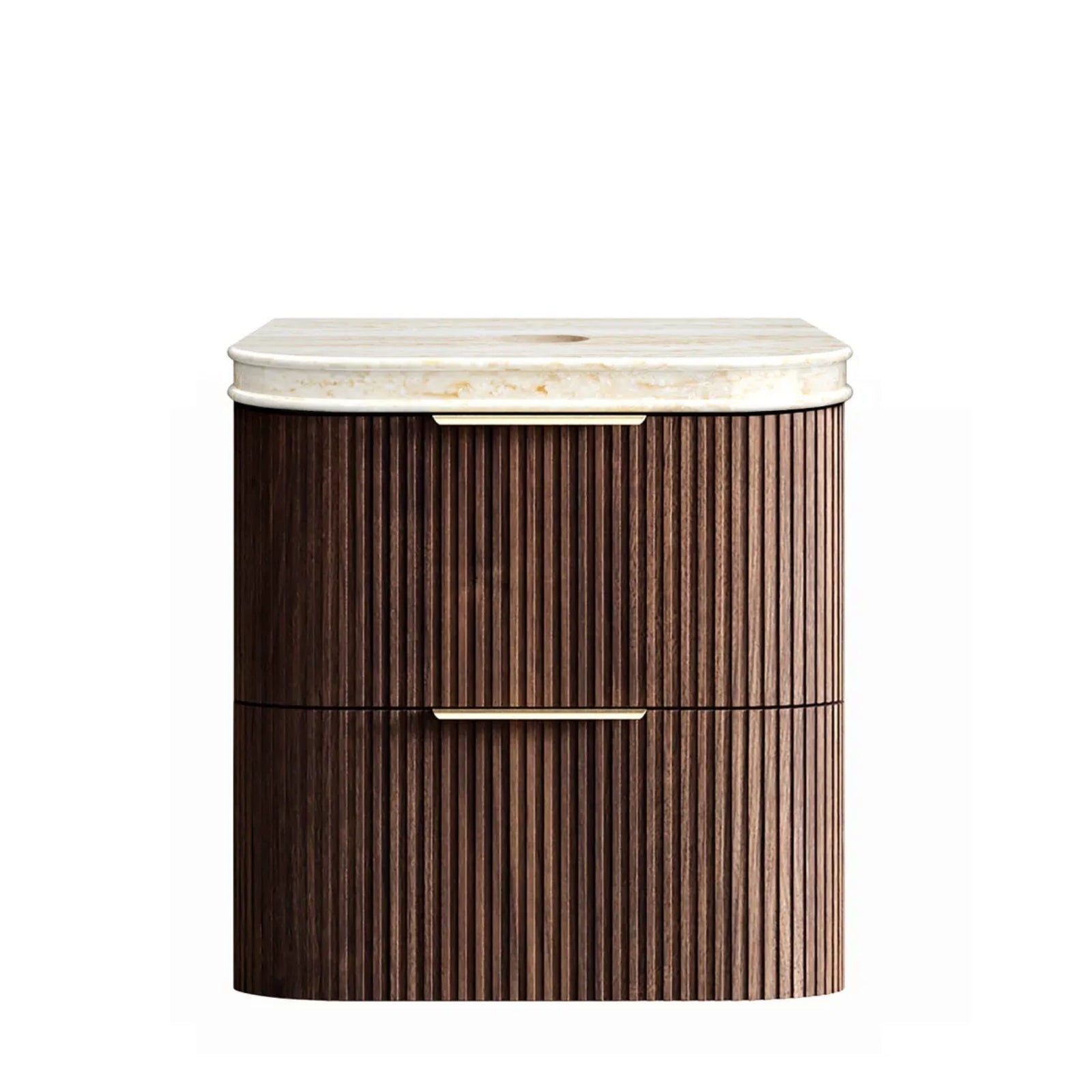 Otti Havana Fluted Curved Sable Walnut Wall Hung Vanity with Stone Top HA600SWST-SD - The Blue Space