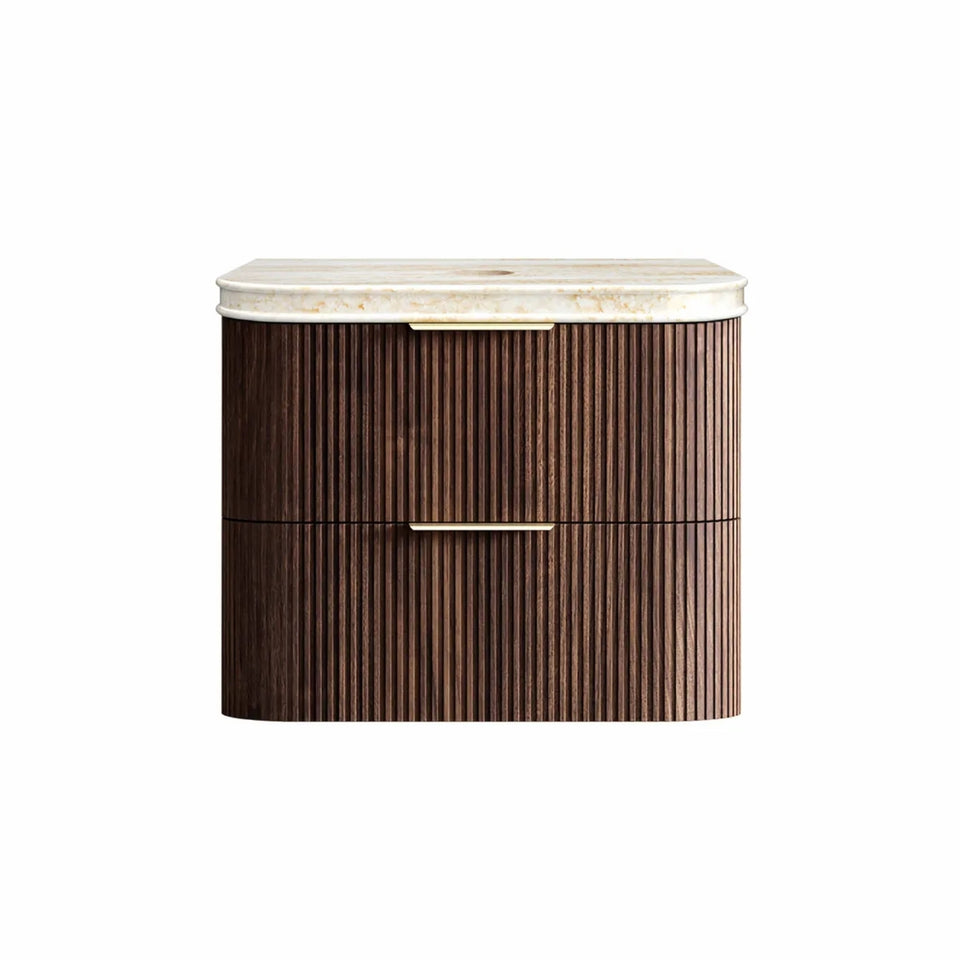 Otti Havana Fluted Curved Wall Hung Vanity with Stone Top - Sable Walnut