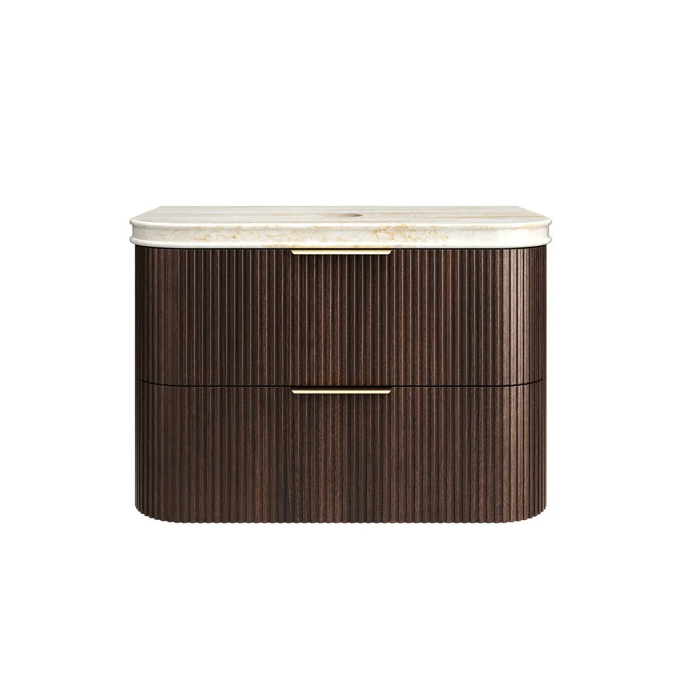 Otti Havana Fluted Curved Wall Hung Vanity with Stone Top - Sable Walnut