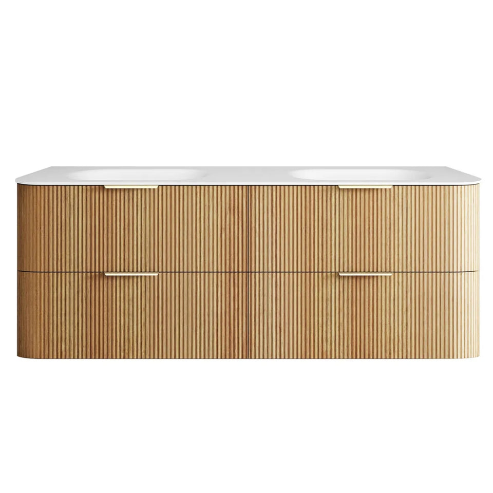 Otti Havana Fluted Curved Wall Hung Vanity with Chloe Silk Top - Woodland Oak