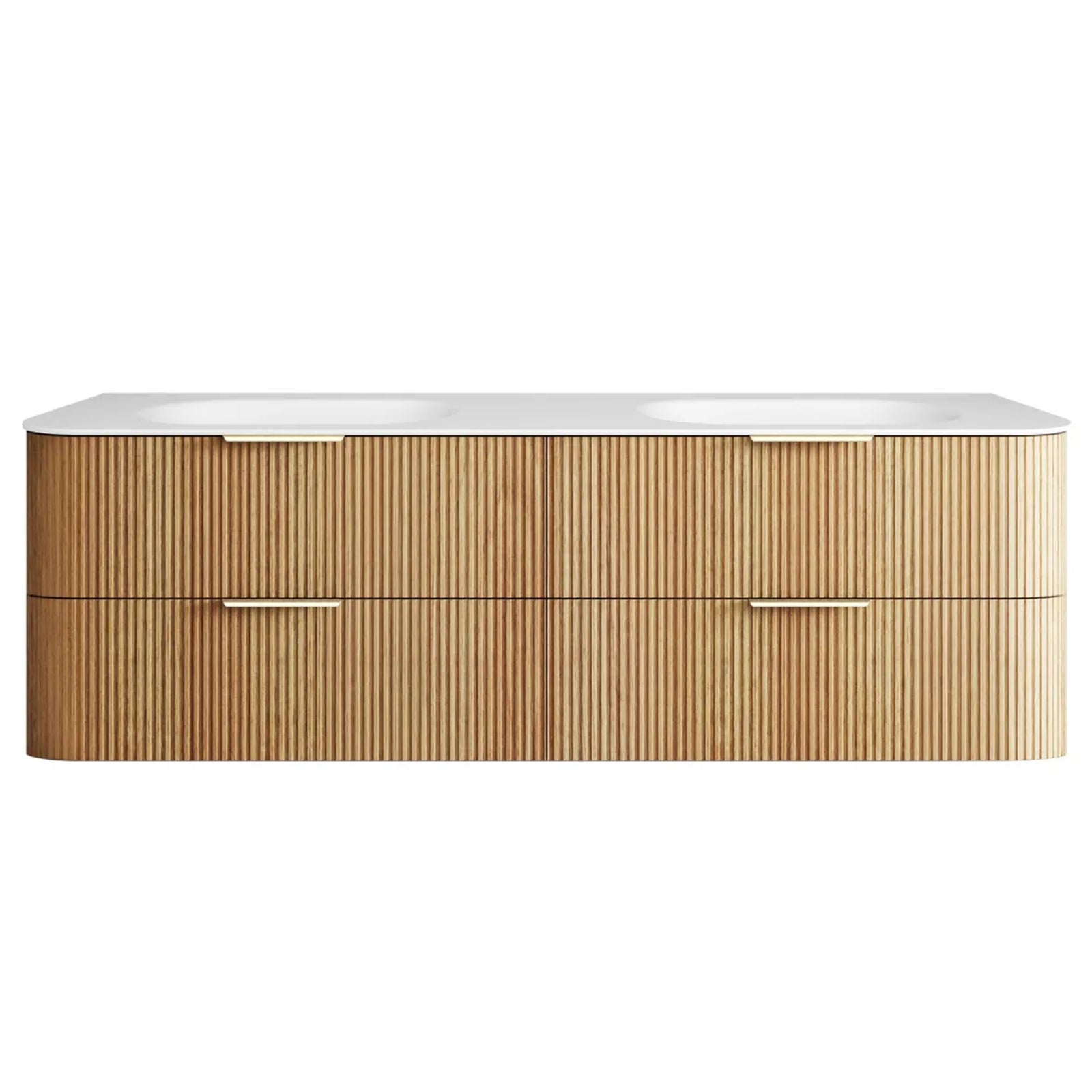 Otti Havana Fluted Curved Wall Hung Vanity with Chloe Silk Top - Woodland Oak 1800mm Double Bowl HAW1800LMT-CS | The Blue Space