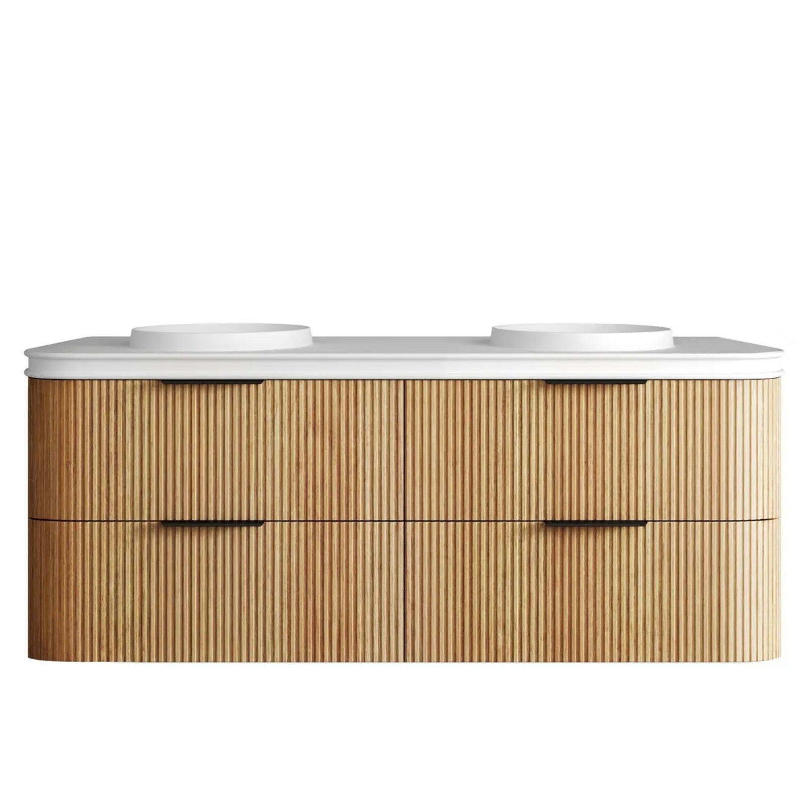 Otti Havana Fluted Curved Wall Hung Vanity with Moulded Top - Woodland Oak HAW1500LMT-RB - The Blue Space