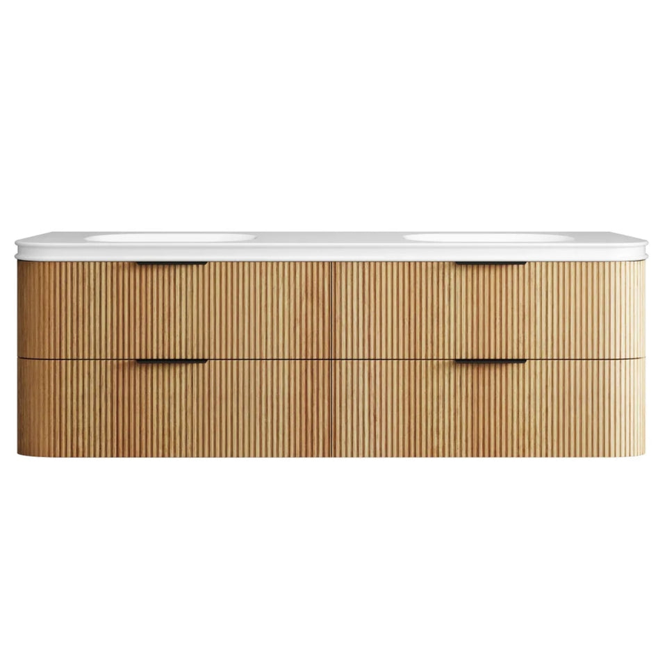 Otti Havana Fluted Curved Wall Hung Vanity with Moulded Top - Woodland Oak