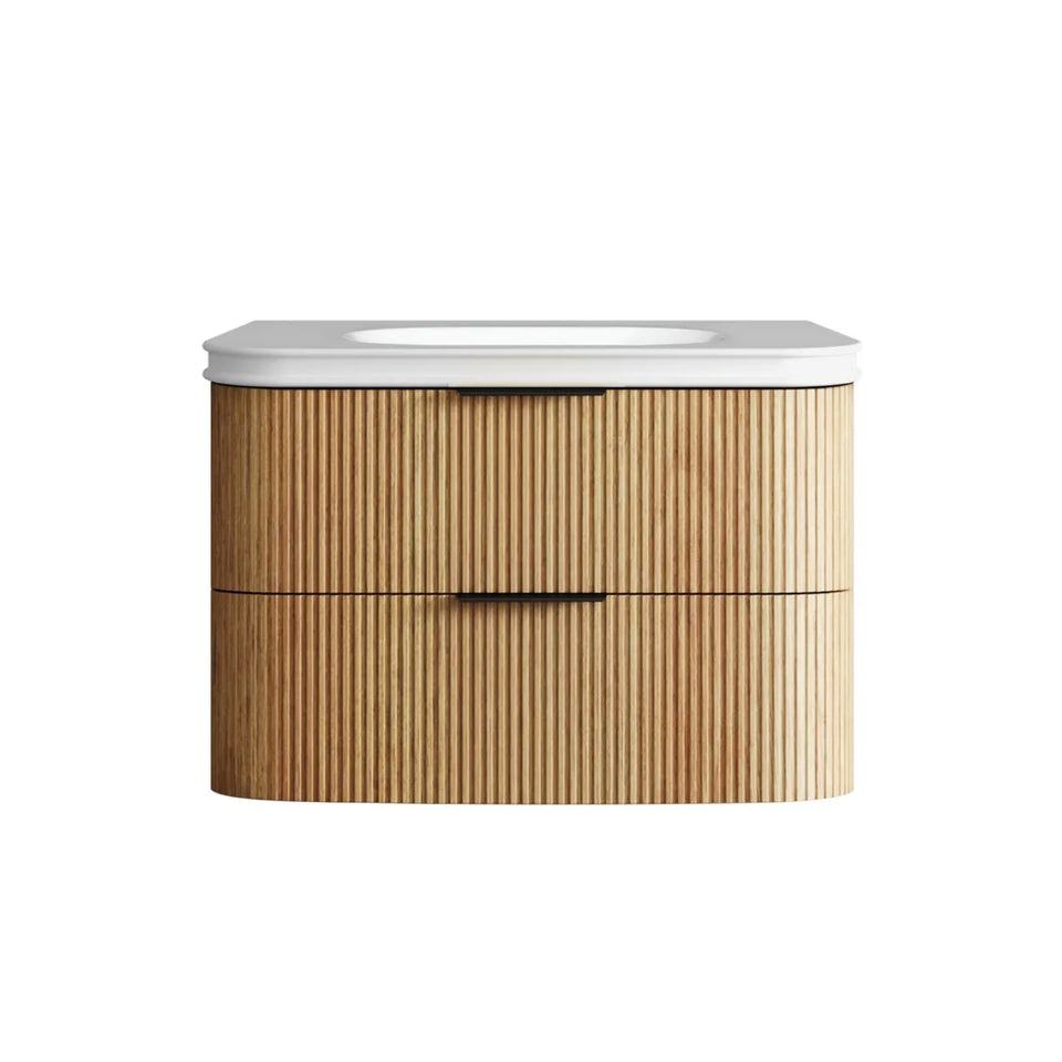 Otti Havana Fluted Curved Wall Hung Vanity with Moulded Top - Woodland Oak