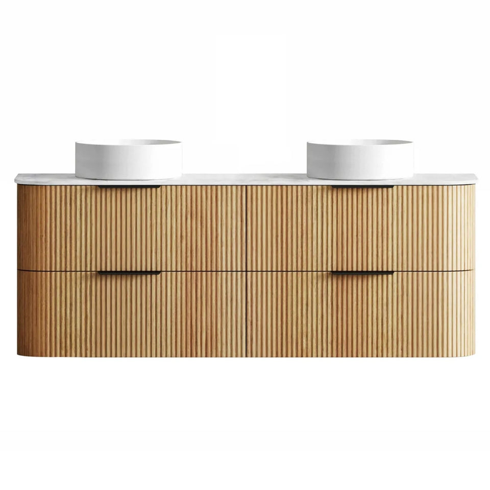 Otti Havana Fluted Curved Wall Hung Vanity with Stone Top - Woodland Oak