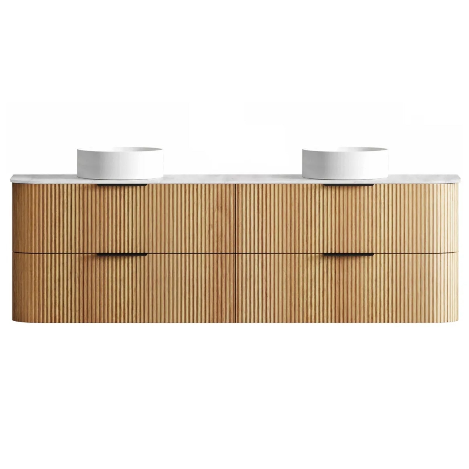 Otti Havana Fluted Curved Wall Hung Vanity with Stone Top - Woodland Oak HAW1800LST-CA - The Blue Space