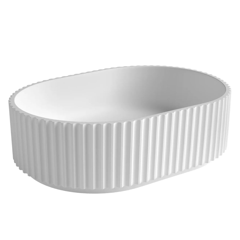 Otti Havana Oval Fluted Solid Surface 480x345x140 Matte White Basin
