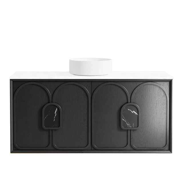 Otti Laguna Mk II Black Oak Wall Hung Vanity with Matte White Top - 1200mm Single Basin LGM1200BSTUD-MW | The Blue Space