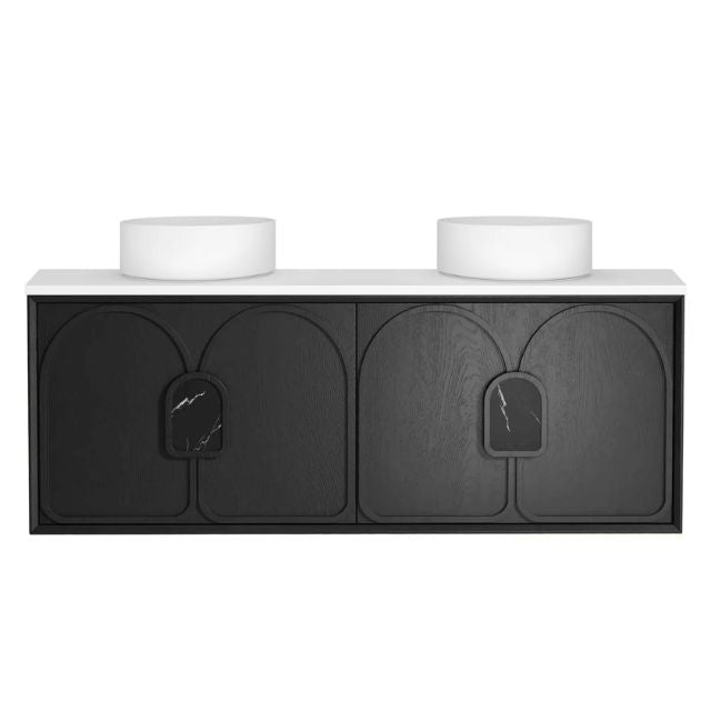 Otti Laguna Mk II Black Oak Wall Hung Vanity with Matte White Top - 1500mm Double Basin LGM1500BSTUD-MW | The Blue Space