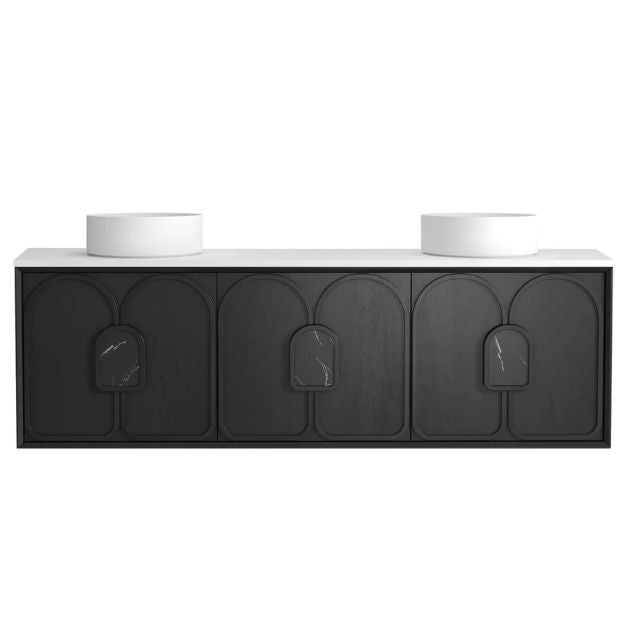 Otti Laguna Mk II Black Oak Wall Hung Vanity with Matte White Top - 1800mm Double Basin LGM1800BSTUD-MW | The Blue Space