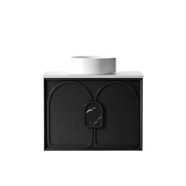 Otti Laguna Mk II Black Oak Wall Hung Vanity with Matte White Top - 750mm Single Basin LGM750BSTUD-MW | The Blue Space