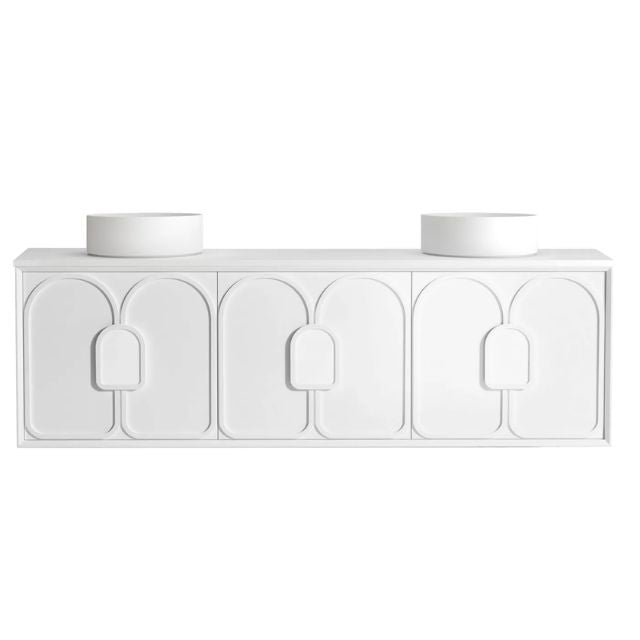 Otti Laguna Mk II Matte White Wall Hung Vanity with Matte White Top - 1800mm Double Basin LGM1800WSTUD-MW | The Blue Space