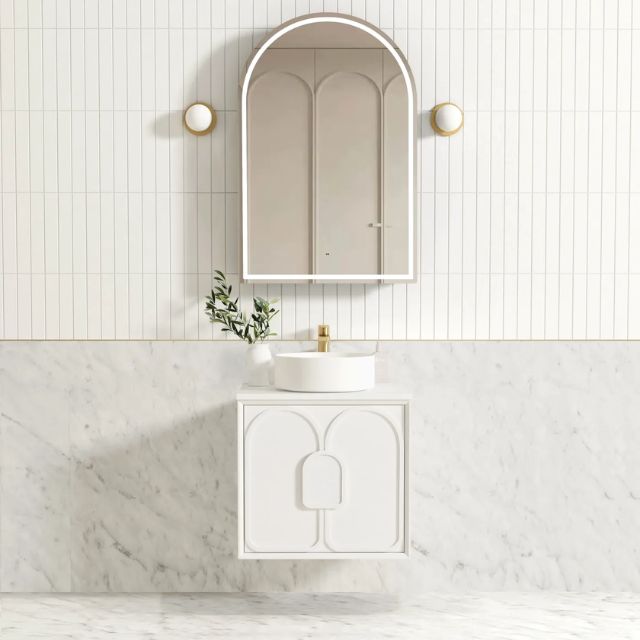 Otti Laguna Mk II Matte White Wall Hung Vanity with Pure White Top - 600mm Single Basin LGM600WSTUD-PW | The Blue Space