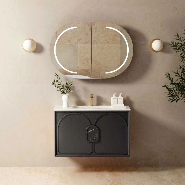 Otti Laguna Mk II Wall Hung Vanity in Black Oak with Undermount Basin 900mm Centre Bowl LGM900BSTUD-NCA-UB | The Blue Space