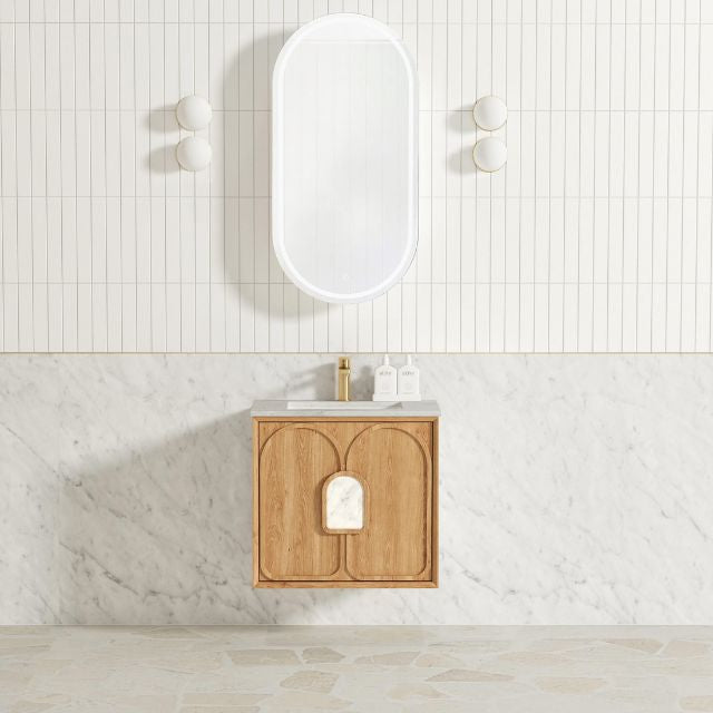 Otti Laguna Mk II Wall Hung Vanity in Woodland Oak with Undermount Basin 600mm Centre Bowl LGM600NSTUD-NCA-UB | The Blue Space