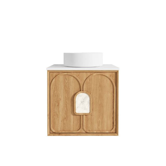 Otti Laguna Mk II Woodland Oak Wall Hung Vanity with Matte White Top - 600mm Single Basin LGM600NSTUD-MW | The Blue Space