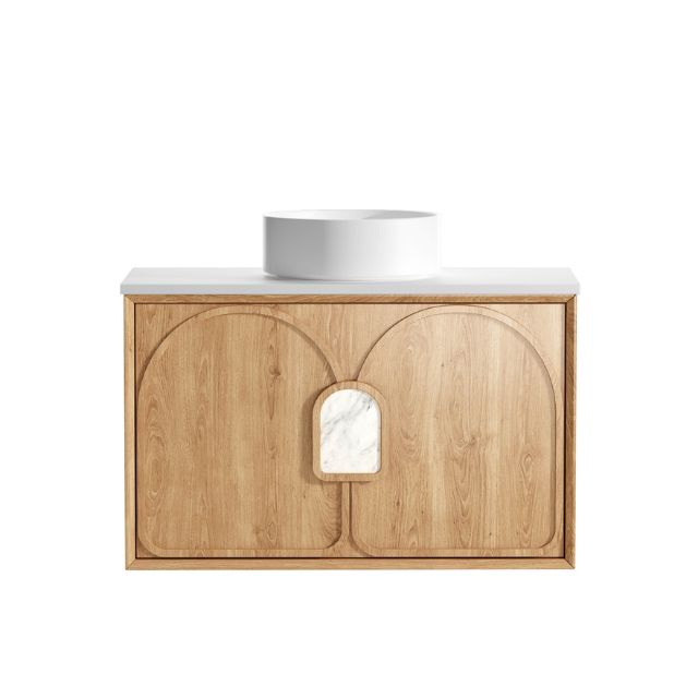 Otti Laguna Mk II Woodland Oak Wall Hung Vanity with Matte White Top - 900mm Single Basin LGM900NSTUD-MW | The Blue Space