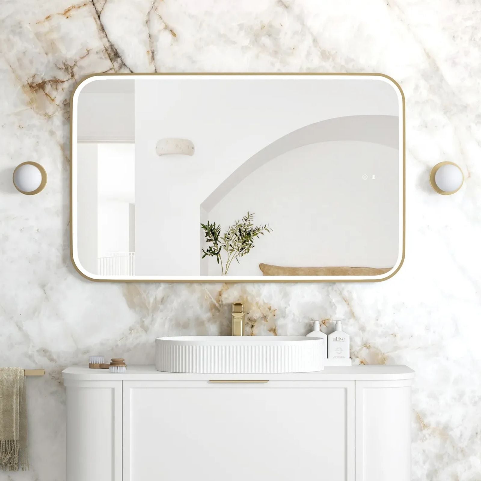 Otti LED Newport 1200mm x 750mm Metal Frame Mirror - Brushed Gold LED-SQM1275G - The Blue Space