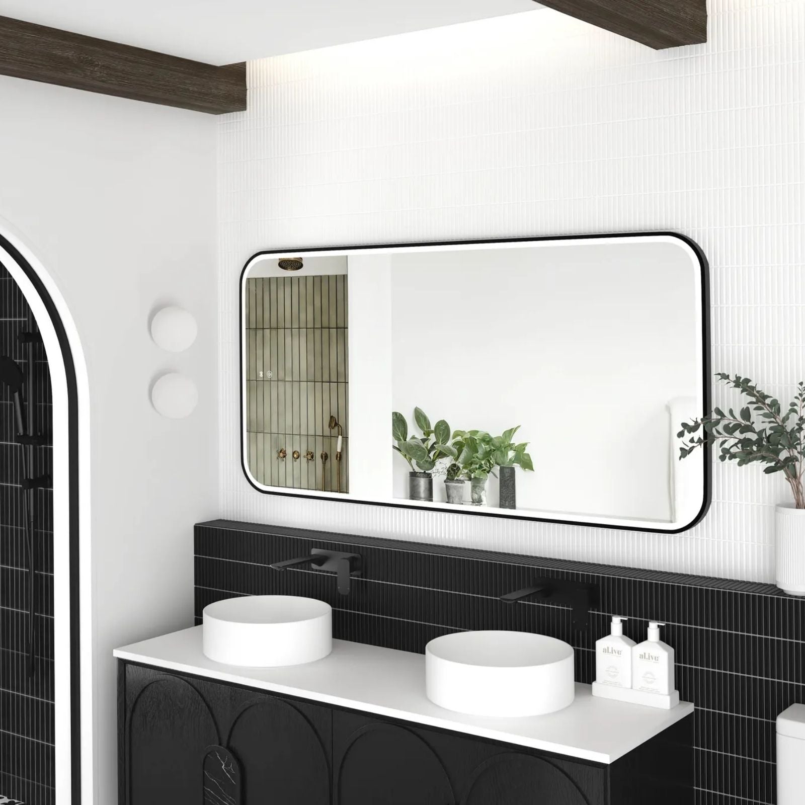 Side Otti LED Newport 1500mm x 750mm Metal Frame Mirror - Black LED-SQM1575B - The Blue Space