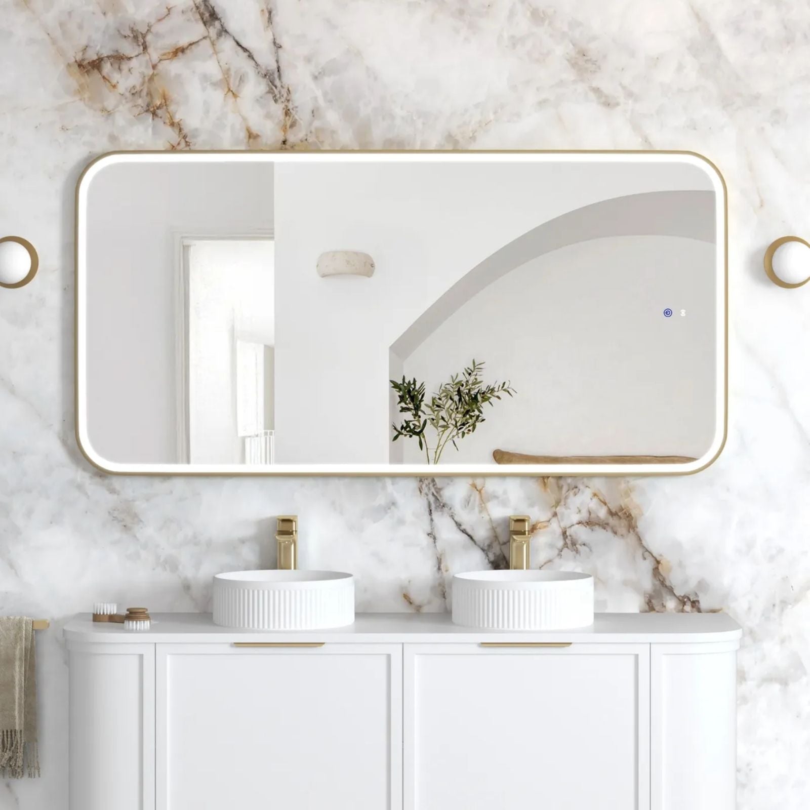 Otti LED Newport 1500mm x 750mm Metal Frame Mirror - Brushed Gold LED-SQM1575G - The Blue Space