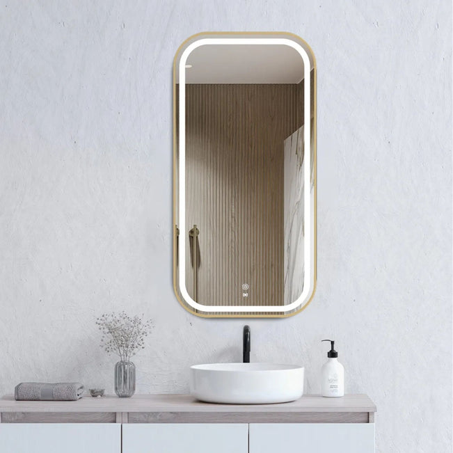 Otti LED Newport 900mm x 450mm Metal Frame Soft Square Mirror - Brushed Gold LED-SQM9045G - The Blue Space