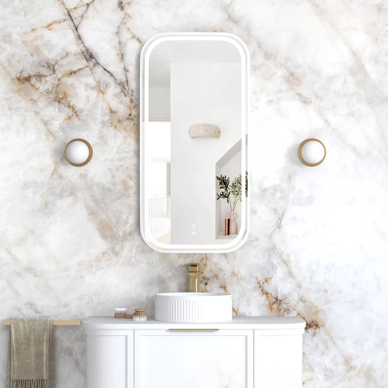 Otti LED Newport 900mm x 450mm Metal Frame Soft Square Mirror - White LED-SQM9045W - The Blue Space