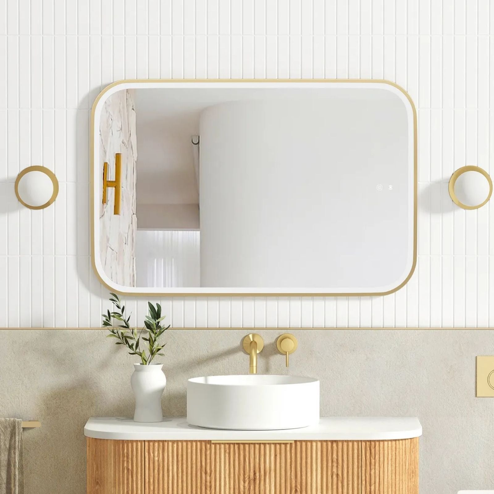 Otti LED Newport 900mm x 600mm Metal Frame Mirror - Brushed Gold LED-SQM9060G - The Blue Space