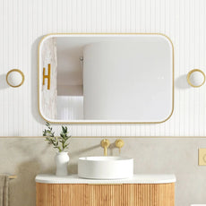Otti LED Newport 900mm x 600mm Metal Frame Mirror - Brushed Gold LED-SQM9060G - The Blue Space