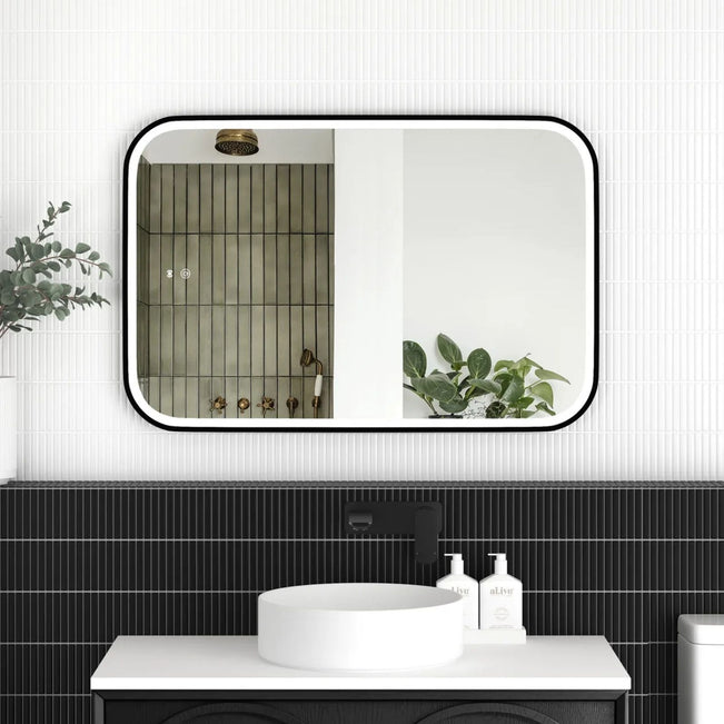 Otti LED Newport 900mm x 600mm Metal Frame Tuffi Mirror - Black LED-SQM9060B - The Blue Space