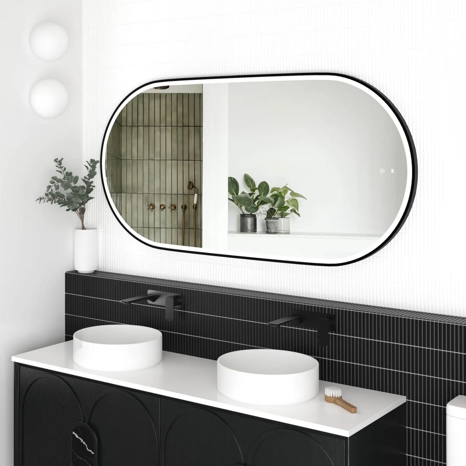 Side Otti LED Noosa 1500mm x 750mm Metal Frame Mirror - Black LED-OVM1575B - The Blue Space