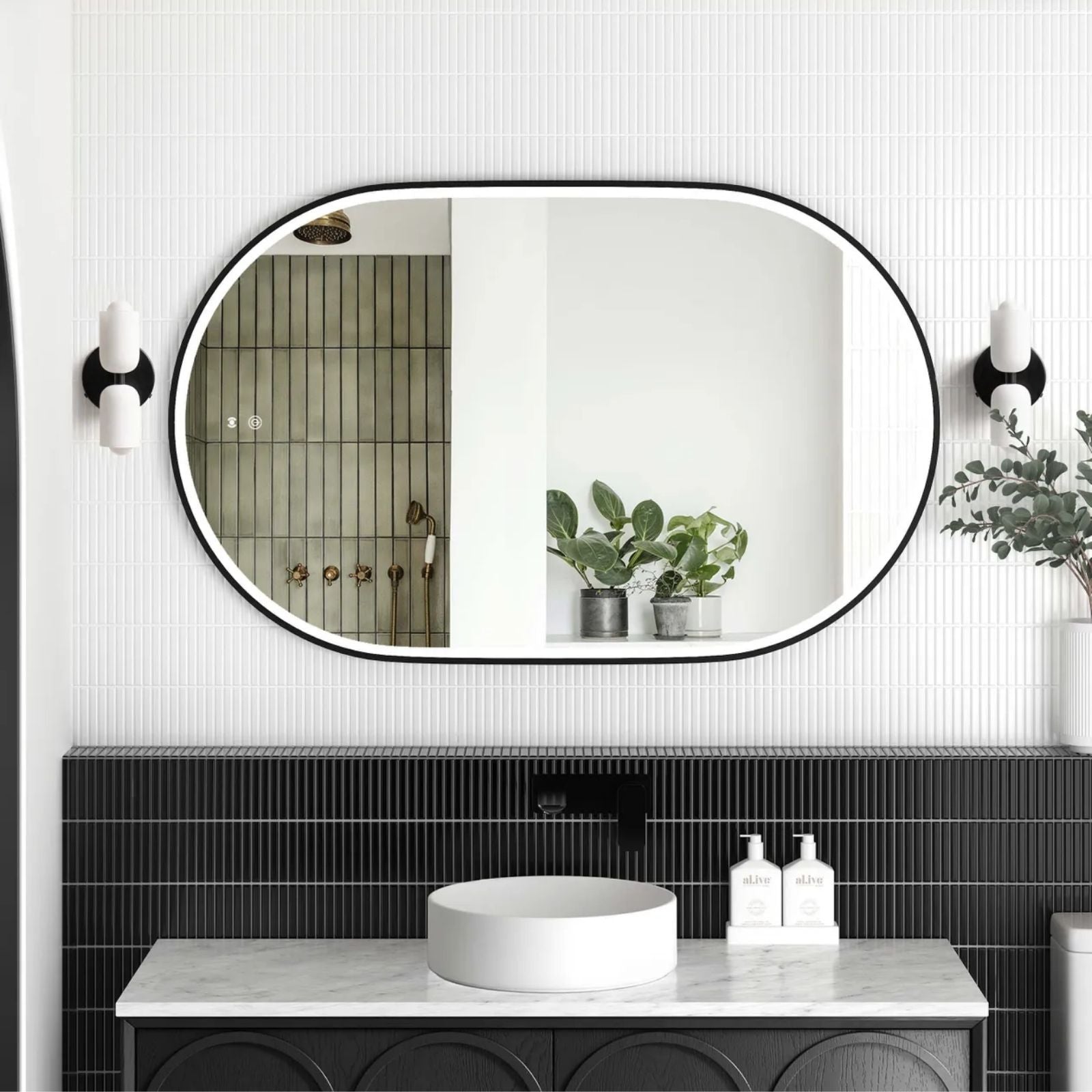 Otti LED Noosa 900mm x 600mm Metal Frame Tuffi Mirror - Black LED-OVM9060B - The Blue Space