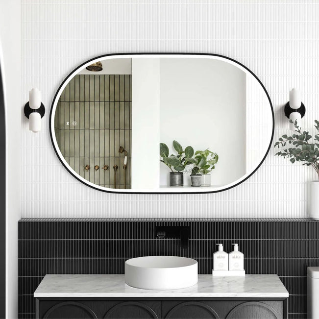 Otti LED Noosa 900mm x 600mm Metal Frame Tuffi Mirror - Black LED-OVM9060B - The Blue Space