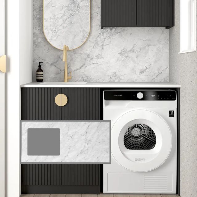 Otti Marlo 1305mm Fluted Laundry Set A - Black with Natural Carrara Marble Stone Top LA-1305A-MA-NCA-KIT | The Blue Space