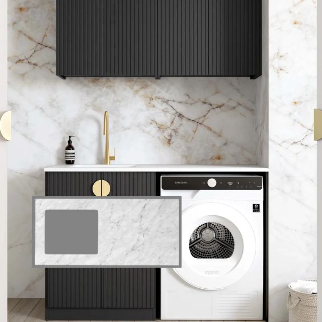 Otti Marlo 1305mm Fluted Laundry Set B - Black with Natural Carrara Marble Stone Top LA-1305B-MA-NCA-KIT | The Blue Space