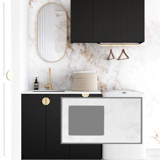 Otti Marlo 1715mm Fluted Laundry Set A - Black Cloudy Carrara Solid Surface LA-1715A-MA-CA-KIT | The Blue Space