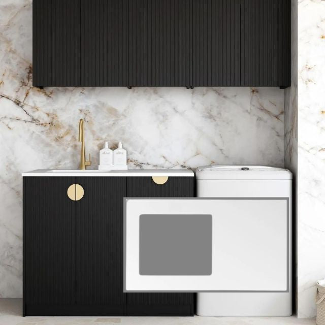 Otti Marlo 1715mm Fluted Laundry Set B - Black with Matte White Solid Surface Stone Top LA-1715B-MA-MW-KIT | The Blue Space