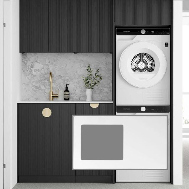 Otti Marlo 1715mm Fluted Laundry Set C - Black with Matte White Solid Surface Stone Top LA-1715C-MA-MW-KIT | The Blue Space