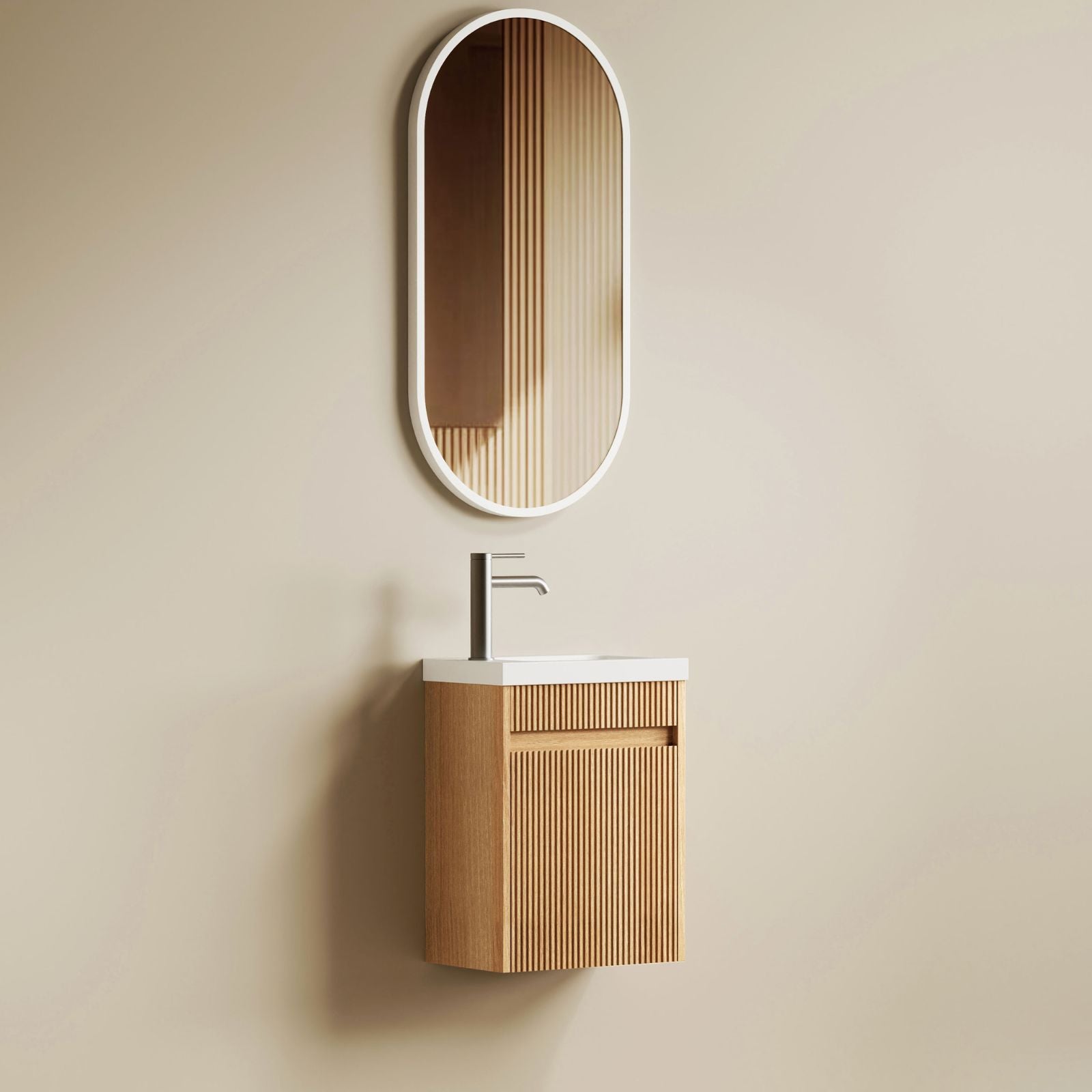 Lifestyle Otti Mini Ensuite Fluted Vanity - 400mm Woodland Oak SPW400L - The Blue Space
