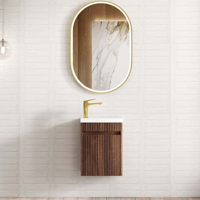 Lifestyle Otti Mini Ensuite Wall Hung Vanity 400mm Sable Walnut Fluted Vanity with Basin SP400SW - The Blue Space