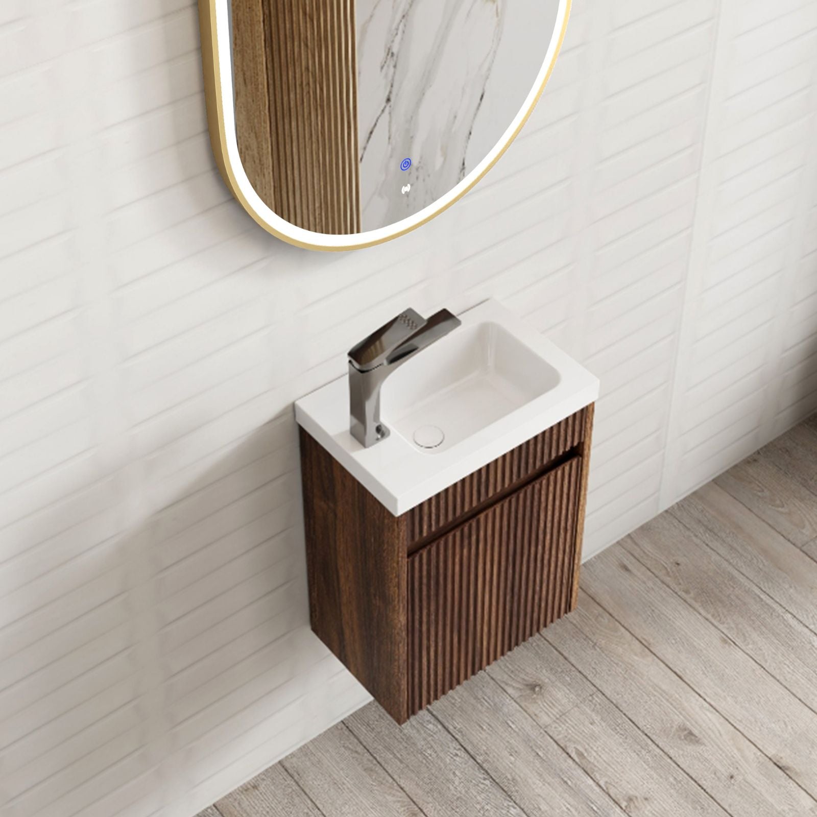 Lifestyle Otti Mini Ensuite Wall Hung Vanity 400mm Sable Walnut Fluted Vanity with Basin SP400SW - The Blue Space