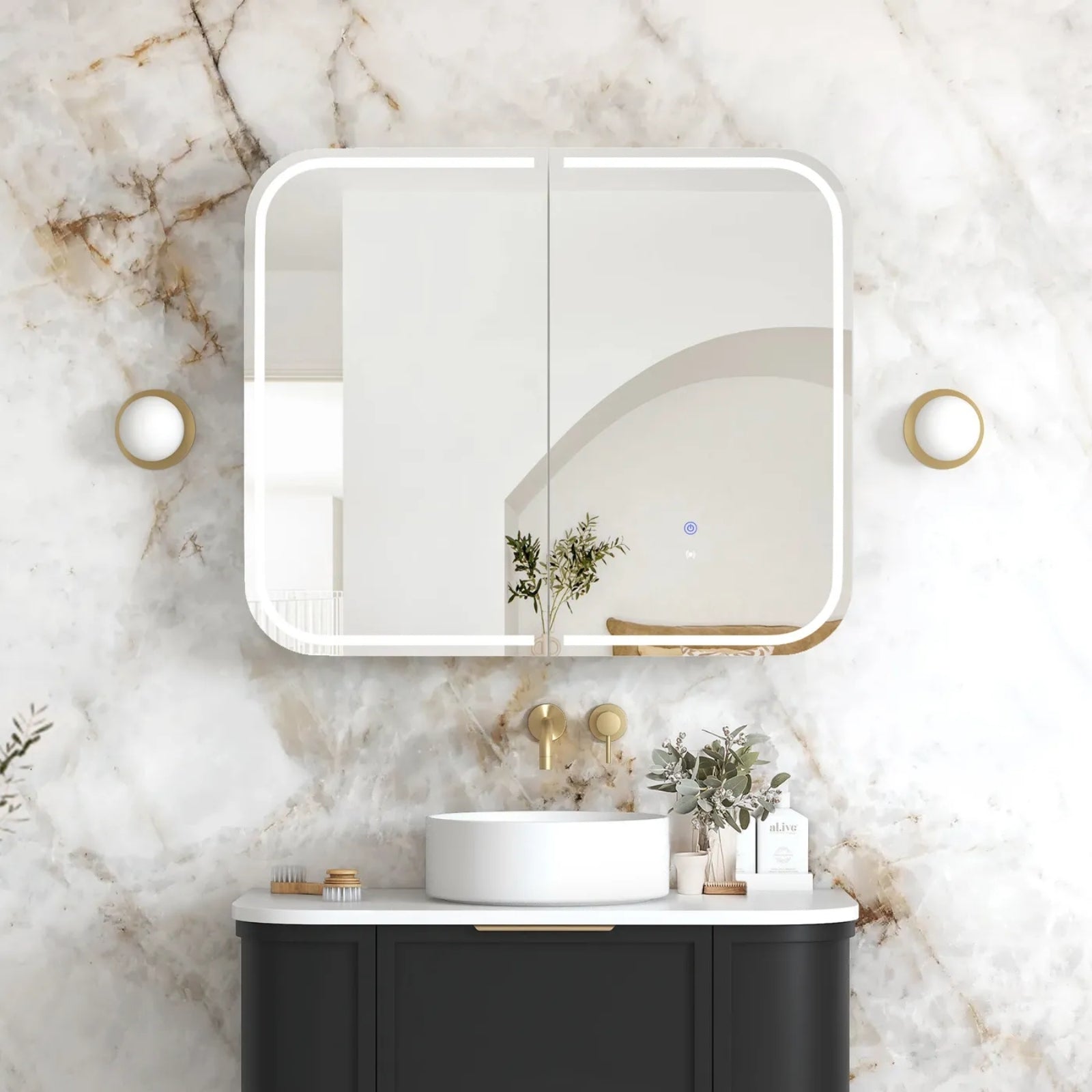 Otti Newport LED Shaving Cabinet Premium Edition - Black LED-SSQ9075B-VP - The Blue Space