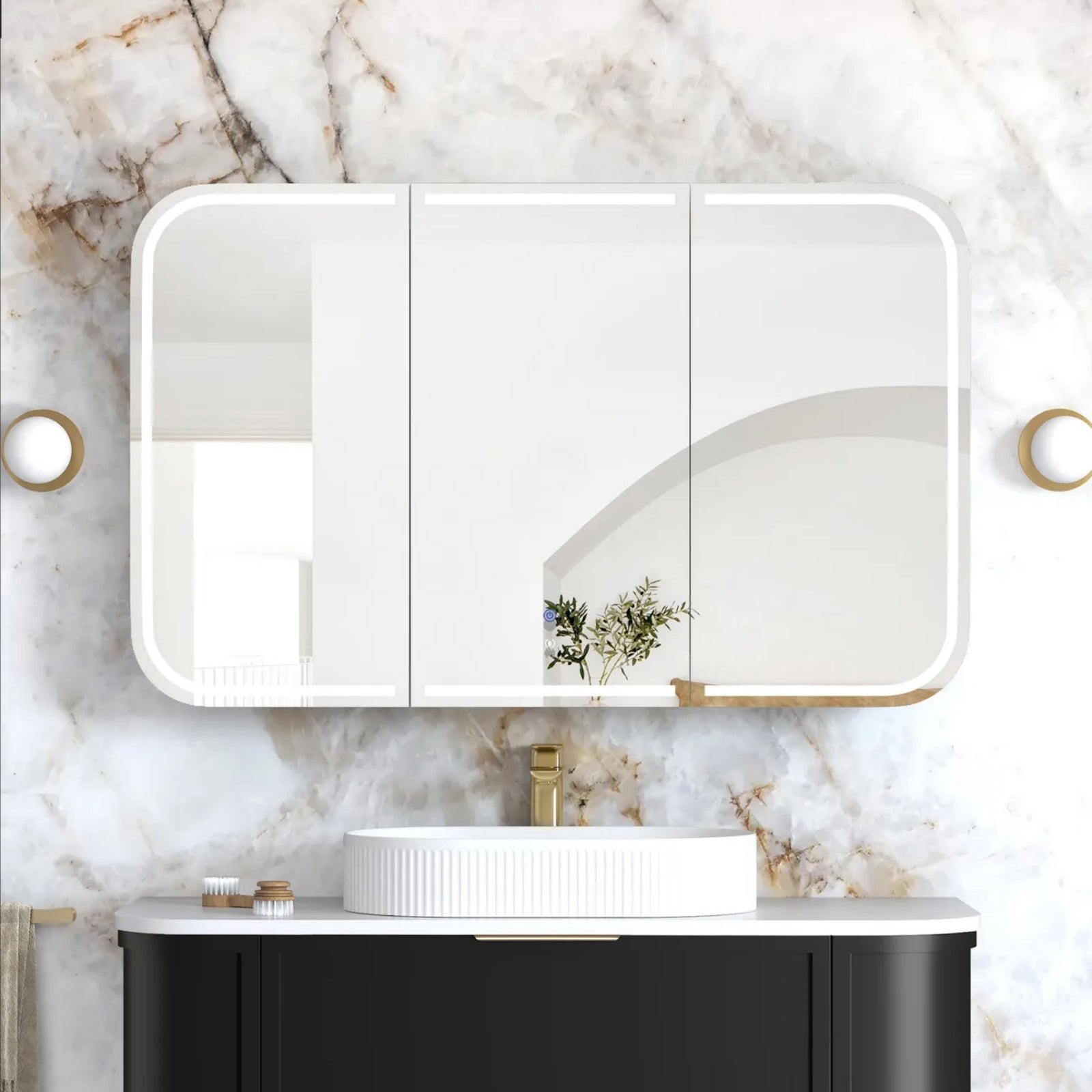 Otti Newport LED Shaving Cabinet Premium Edition - Black LED-SSQ1275B-VP - The Blue Space