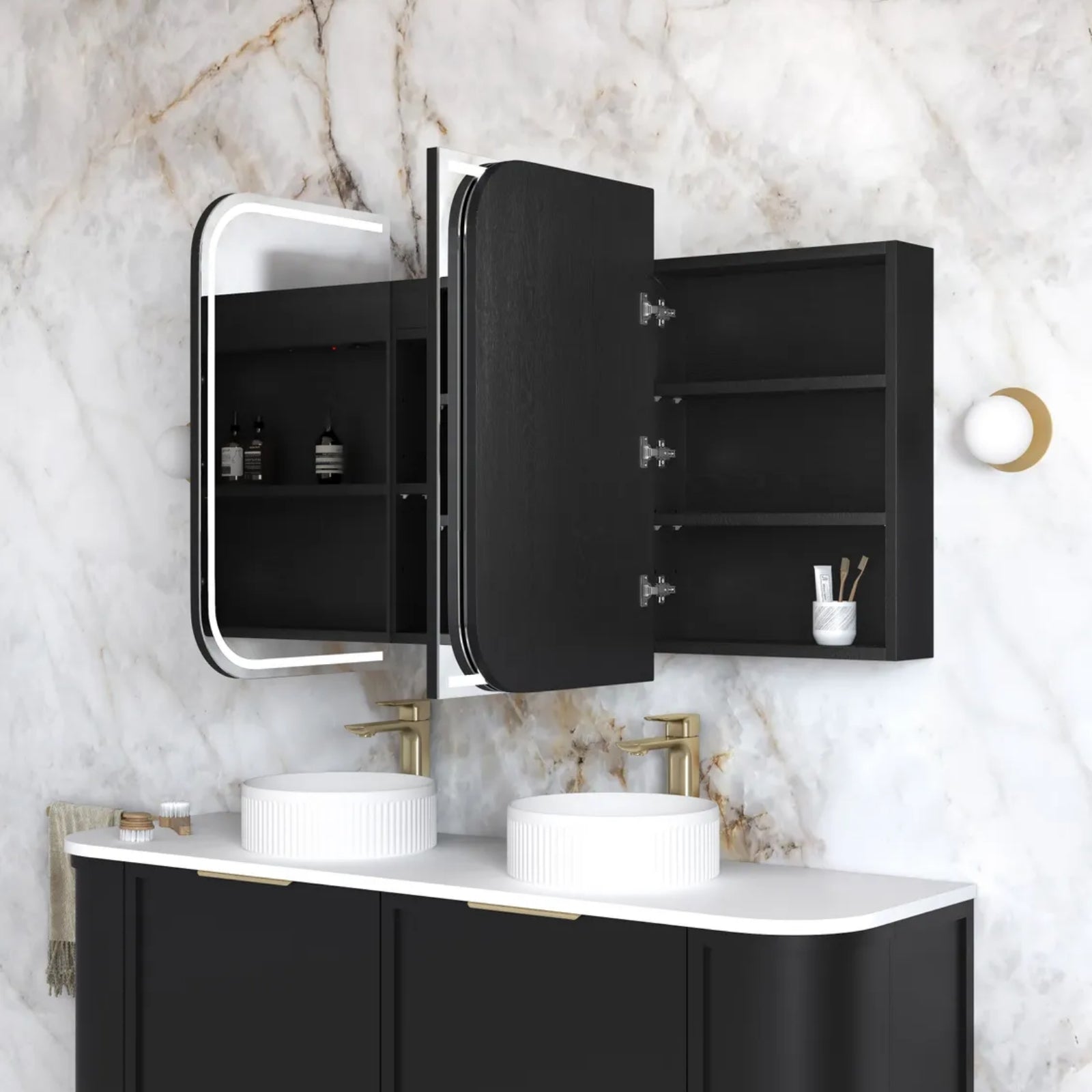 Side Otti Newport LED Shaving Cabinet Premium Edition - Black LED-SSQ1575B-VP - The Blue Space