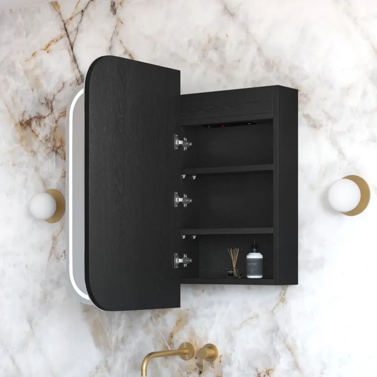 Open Side Otti Newport LED Shaving Cabinet Premium Edition - Black LED-SSQ9075B-VP - The Blue Space